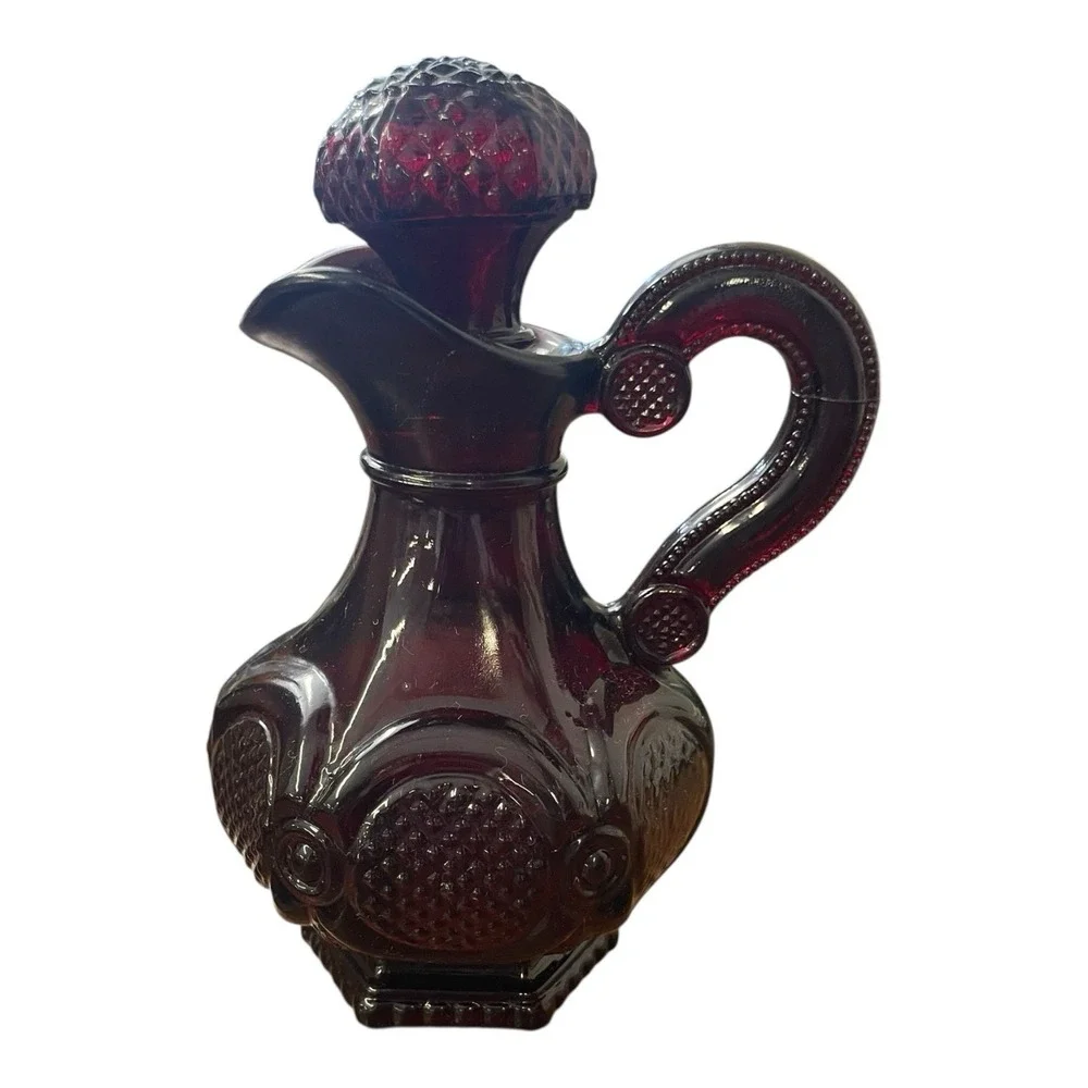 Avon‎ The 1876 Cape Cod Collection Red Glass Cruet With Bath Oil